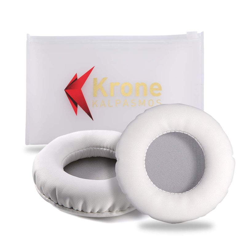 Krone Kalpasmos Universal Replacement 75mm Earpads for Sony, ATHAKG, HifiMan, Philips, Fostex, JVC, Pioneer On-Ear Headphones (List Inside) Headphone Earpads Cover White & Grey - Image 1
